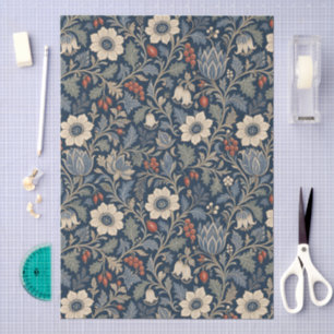 Art Nouveau Style Navy Blue Floral Pattern Tissue Paper