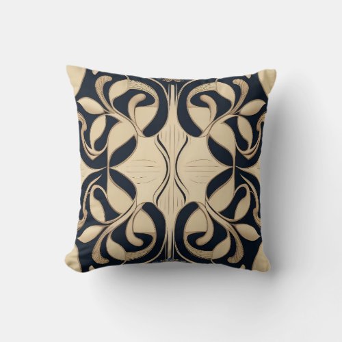 Art Nouveau Style Pillow in Muted Beige and Black