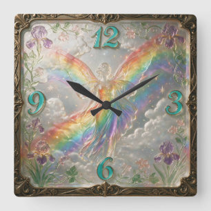 Art Nouveau Style Rainbow Goddess Iris Square Wall Clock