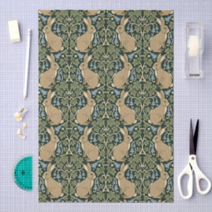 Art Nouveau Style Sage Green & Blue Floral Rabbit Tissue Paper