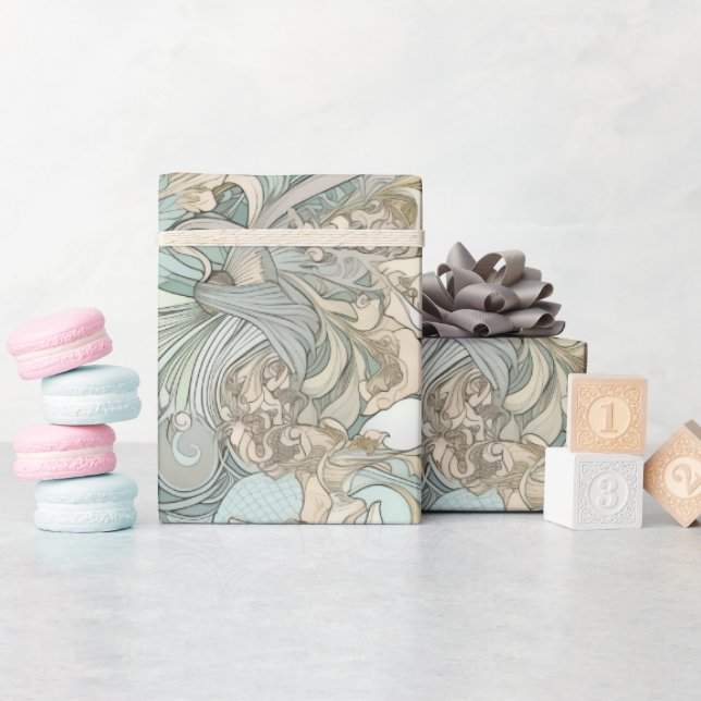Art Nouveau Style Seashells Repeating Pattern Wrapping Paper (Baby Shower)