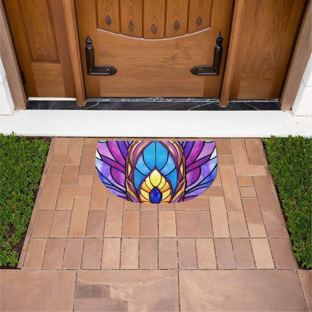 Art Nouveau Style Stained Glass Peacock Feather Doormat (Outdoor)