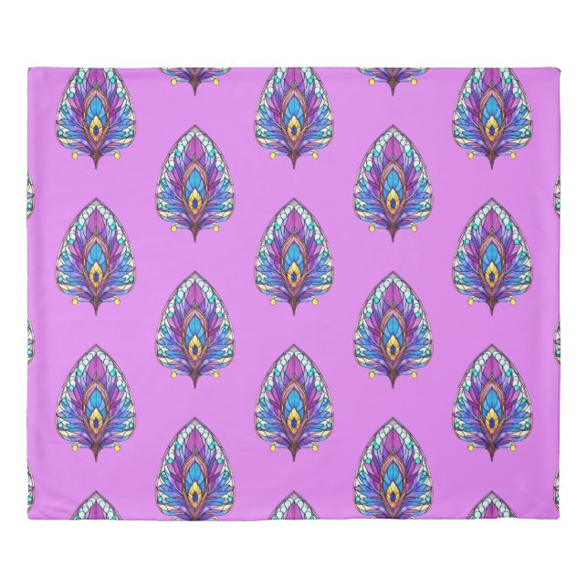 Art Nouveau Style Stained Glass Peacock Feather Duvet Cover (Front)