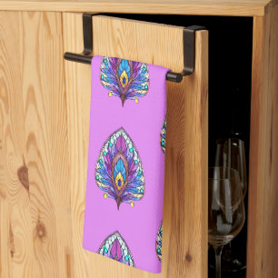 Art Nouveau Style Stained Glass Peacock Feather Kitchen Towel