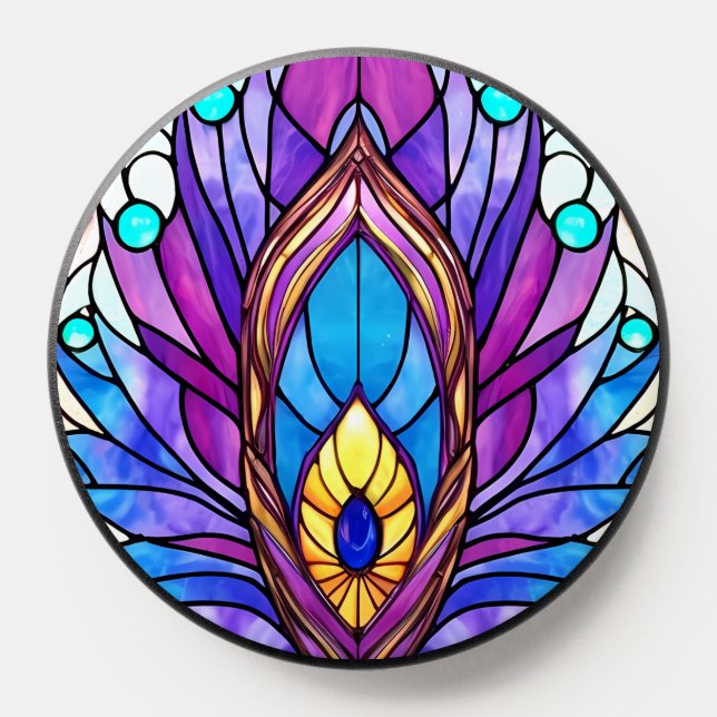 Art Nouveau Style Stained Glass Peacock Feather PopSocket (Popsocket)