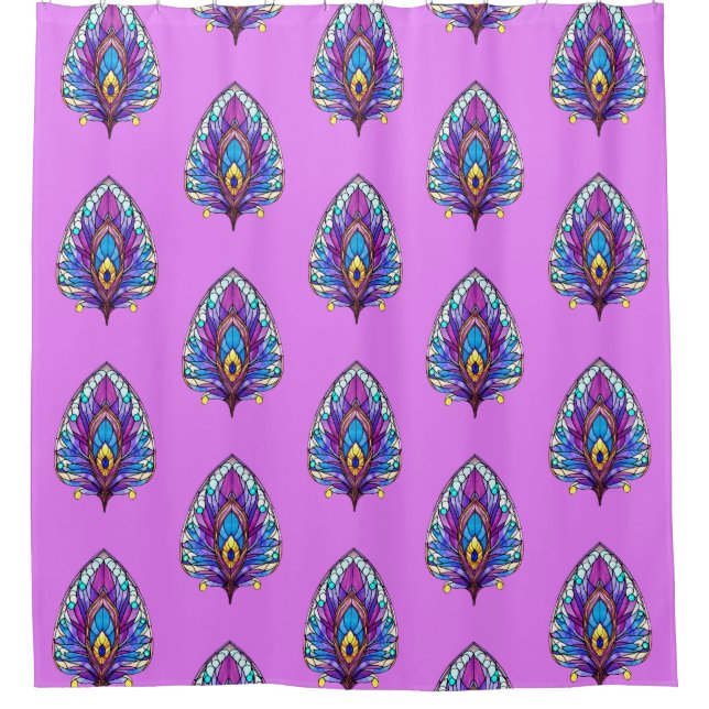 Art Nouveau Style Stained Glass Peacock Feather Shower Curtain (Front)