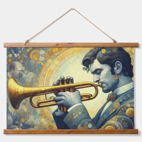 Art Nouveau style trumpet player tapestry Hanging Tapestry