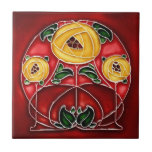 Art Nouveau Style Yellow and Red Ceramic Ceramic Tile<br><div class="desc">This is from an original Art Nouveau tile and in the style of Arts and Crafts. I have brightened this to make a super tile for your home. You could use this tile as an ornament for your home, a wall piece, or as a coaster or trivet. Or you could...</div>