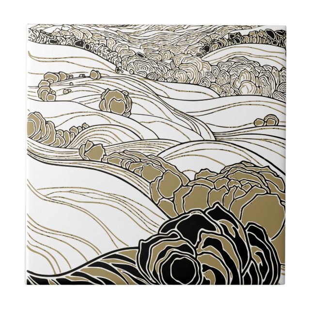 Art Nouveau Stylish Country Rolling Hills Ceramic Tile (Front)