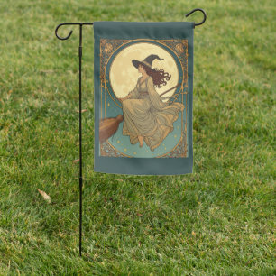 Art Nouveau Stylized And Decorative Witch Garden Flag