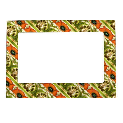 ART NOUVEAU STYLIZED GREEN RED POPPY MAGNETIC FRAME