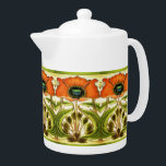 ART NOUVEAU STYLIZED GREEN RED POPPY TEAPOT<br><div class="desc">Elegant red poppies ,  green leaves , classy, vibrant and classic floral design.</div>