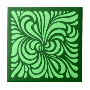 Art Nouveau Stylized Leaves, Emerald Green Tile