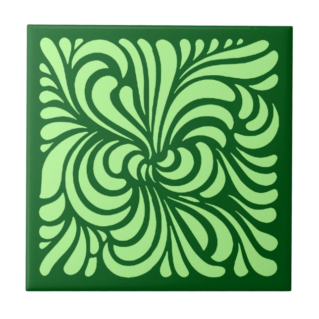 Art Nouveau Stylized Leaves, Emerald Green Tile (Front)