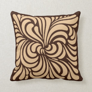 Art Nouveau Stylized Leaves, Tan and Dark Brown Throw Pillow
