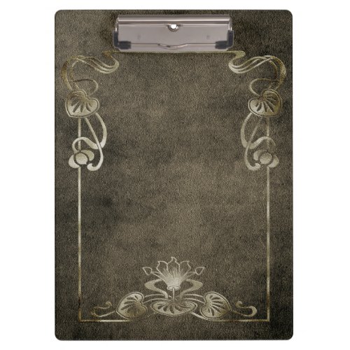 Art nouveau suede look elegant gold brown lotus clipboard