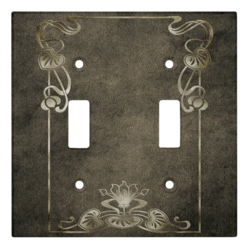 Art nouveau suede look elegant gold brown lotus light switch cover