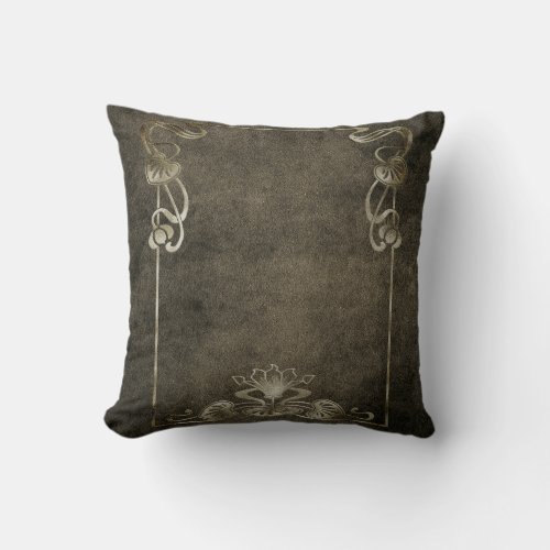 Art nouveau suede look elegant gold brown lotus throw pillow