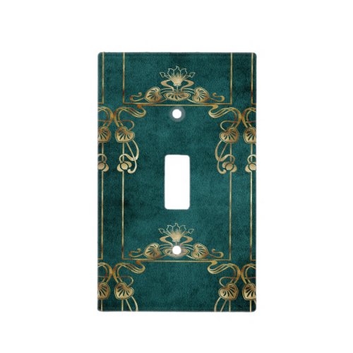 Art nouveau suede look elegant gold green lotus light switch cover
