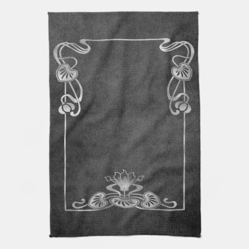 Art nouveau suede look elegant silver gray lotus  kitchen towel