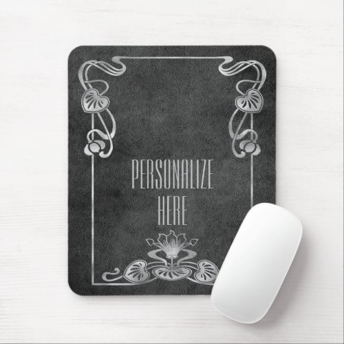 Art nouveau suede look elegant silver gray lotus  mouse pad