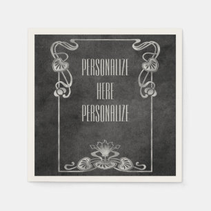 Art nouveau suede look elegant silver gray lotus  napkins