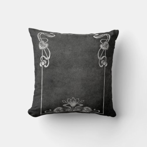 Art nouveau suede look elegant silver gray lotus  throw pillow