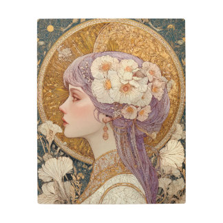 Art Nouveau Sun Halo Portrait Metal Art Print