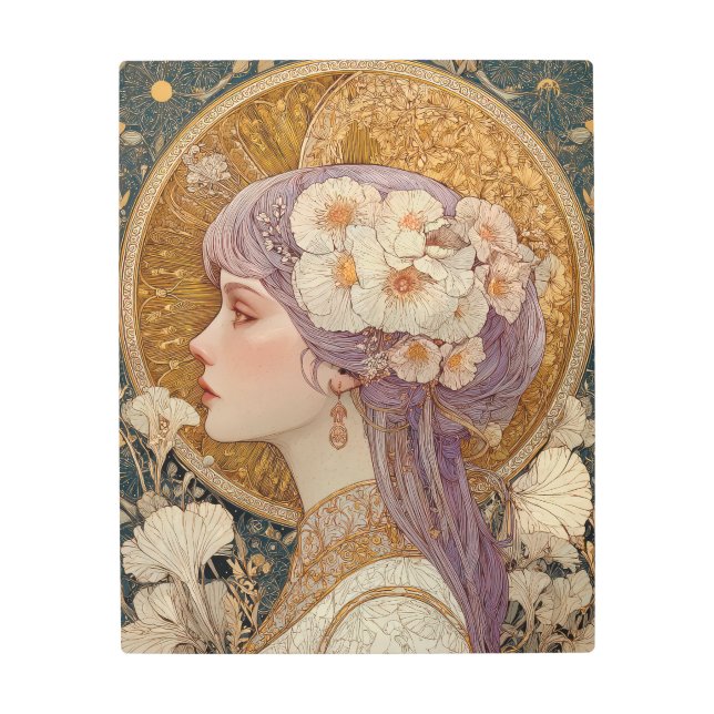 Art Nouveau Sun Halo Portrait Metal Art Print (Front)