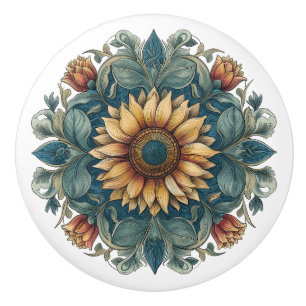 Art Nouveau Sunflower Medallion Ceramic Knob
