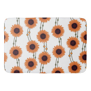 Art Nouveau Sunflower Retro Floral Stripes Orange Bath Mat