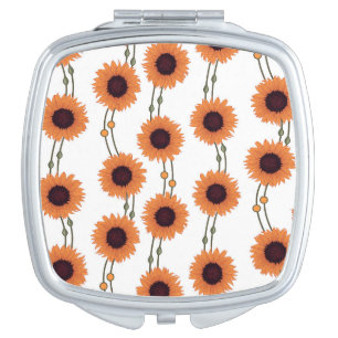 Art Nouveau Sunflower Retro Floral Stripes Orange Compact Mirror