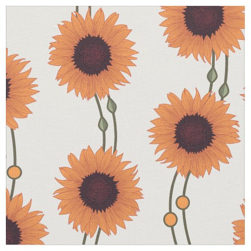 Art Nouveau Sunflower Retro Floral Stripes Orange Fabric