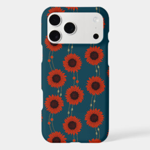 Art Nouveau Sunflower Retro Floral Stripes Red iPhone 17 Pro Max Case
