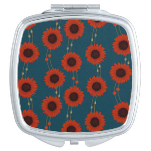 Art Nouveau Sunflower Retro Floral Stripes Red Compact Mirror