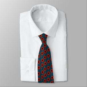 Art Nouveau Sunflower Retro Floral Stripes Red Neck Tie
