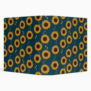 Art Nouveau Sunflower Retro Floral Stripes Yellow 3 Ring Binder