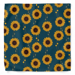 Art Nouveau Sunflower Retro Floral Stripes Yellow Bandana