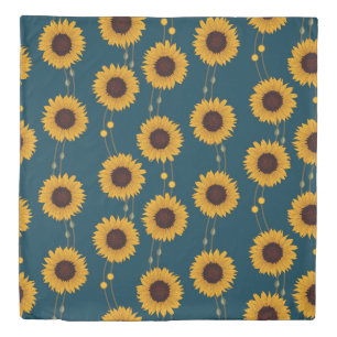 Art Nouveau Sunflower Retro Floral Stripes Yellow Duvet Cover