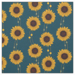 Art Nouveau Sunflower Retro Floral Stripes Yellow Fabric