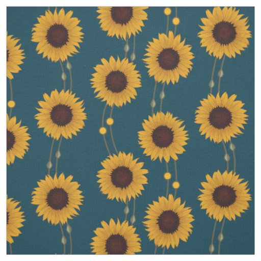 Art Nouveau Sunflower Retro Floral Stripes Yellow Fabric