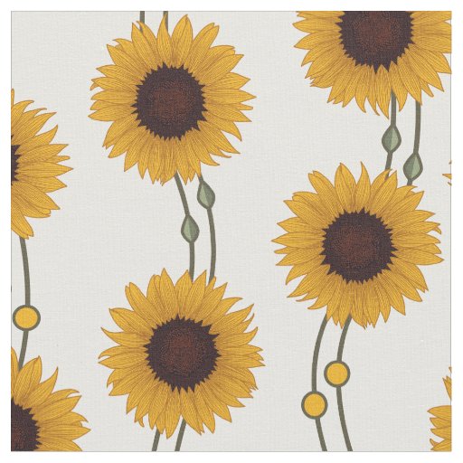 Art Nouveau Sunflower Retro Floral Stripes Yellow Fabric