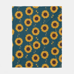 Art Nouveau Sunflower Retro Floral Stripes Yellow Fleece Blanket