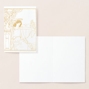 Art Nouveau Sunflower Woman Vintage Illustration Foil Card
