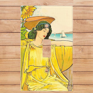 Art Nouveau Sunflower Woman Vintage Illustration  Light Switch Cover