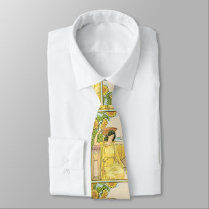 Art Nouveau Sunflower Woman Vintage Illustration  Neck Tie