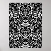 Art Nouveau Sunflowers, Black, White and Gray Post