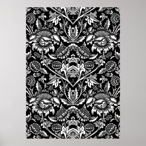 Art Nouveau Sunflowers Black White and Gray Post Poster