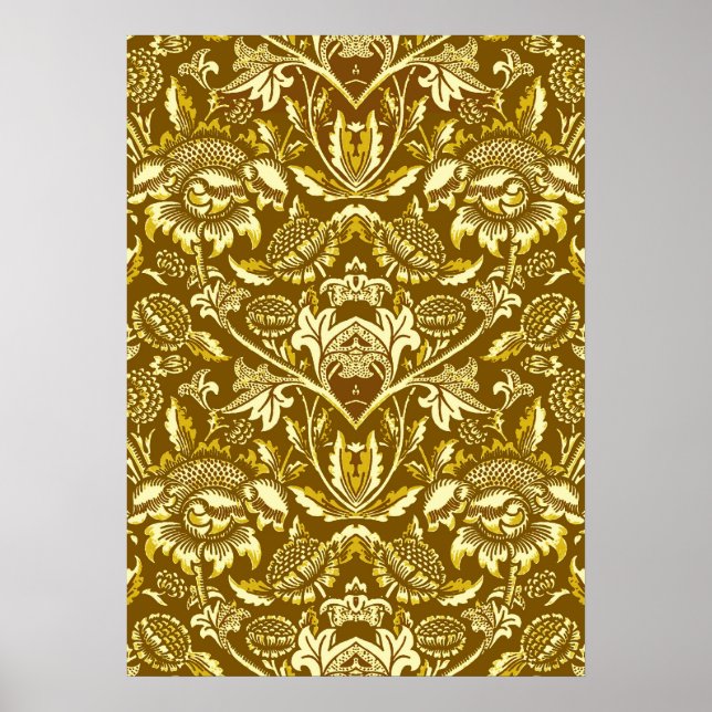 Art Nouveau Sunflowers, Mustard and Golden Yellow Poster (Front)
