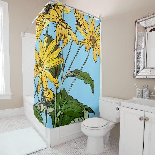 Art Nouveau Sunflowers Shower Curtain (In Situ)
